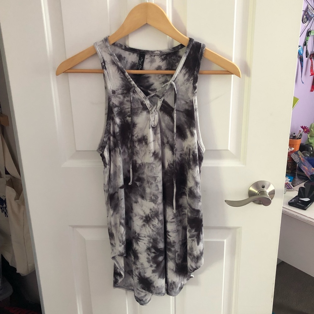 Boutique tie dye lace up tank top